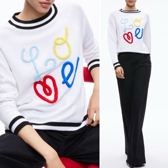 Alice + Olivia Sweaters - Alice + Olivia Albina LOVE Sweater RARE HTF Pullover Crew Wool Classic Novelty S